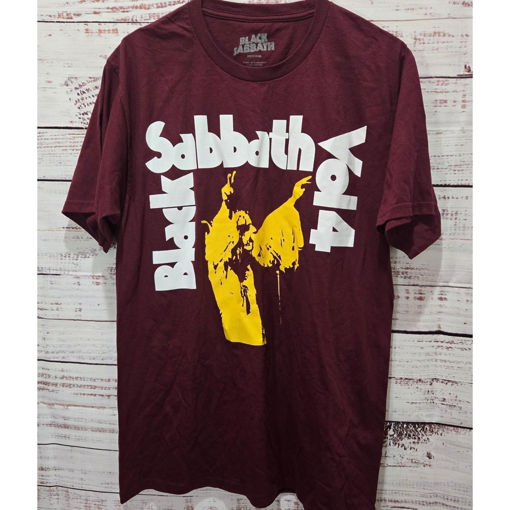 Black Sabbath Vol 4 Graphic Heavy Metal Biker Tee‎ Men's Medium Burgundy NWOT